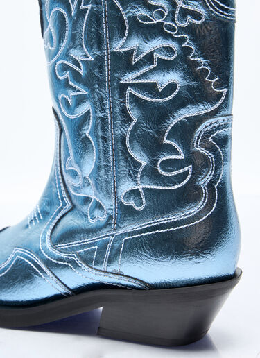 GANNI Mid Shaft Embroidered Western Boots Blue gan0257042