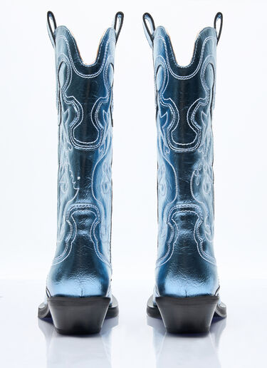 GANNI Mid Shaft Embroidered Western Boots Blue gan0257042