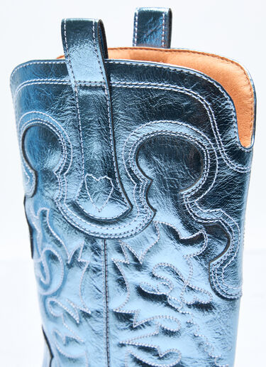 GANNI Mid Shaft Embroidered Western Boots Blue gan0257042