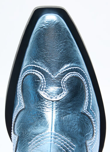 GANNI Mid Shaft Embroidered Western Boots Blue gan0257042