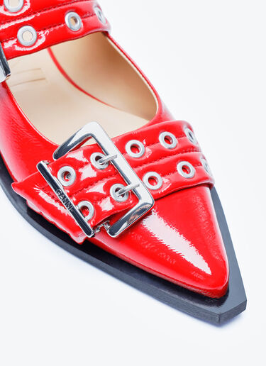 GANNI Feminine Buckle Ballerina Flats Red gan0257046