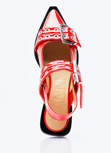 GANNI Feminine Buckle Ballerina Flats Red gan0257046