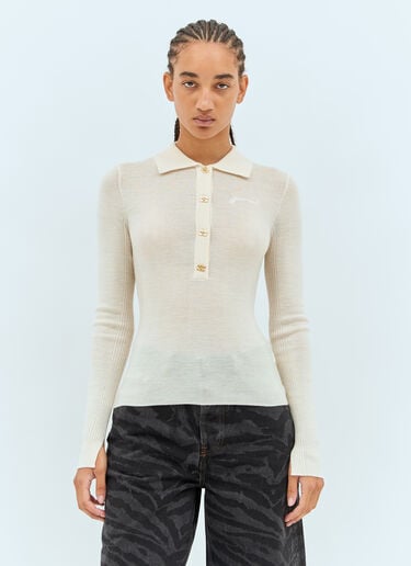 Ganni Wool Polo Shirt Beige gan0258001
