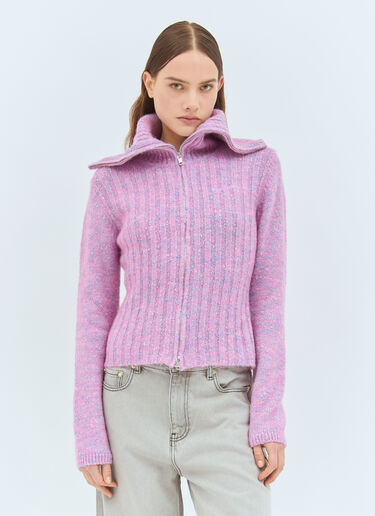 Ganni Highneck Zip Cardigan Pink gan0258003