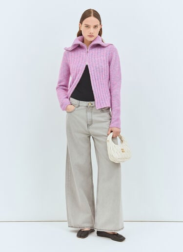 Ganni Highneck Zip Cardigan Pink gan0258003