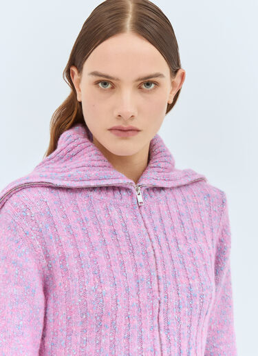 Ganni Highneck Zip Cardigan Pink gan0258003