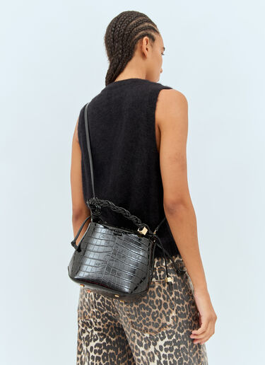 Ganni Bou Croc Embossed Bucket Bag Black gan0258069
