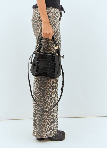 Ganni Bou Croc Embossed Bucket Bag Black gan0258069