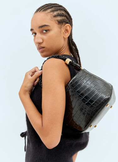 Ganni Bou Croc Embossed Bucket Bag Black gan0258069