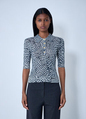 GANNI Mesh Printed Polo Top Black gan0261008