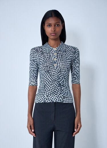 GANNI Mesh Printed Polo Top Black gan0261008