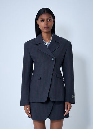 GANNI Stretch Stripe Single-Breasted Blazer Grey gan0261018