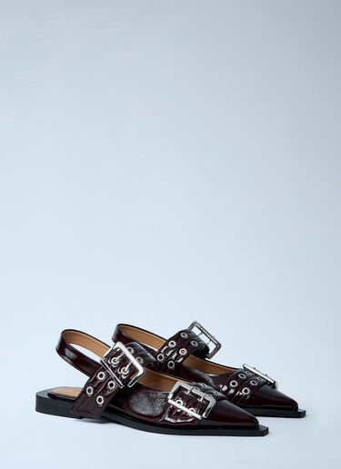 GANNI Buckle Ballerina Flats Burgundy gan0261027