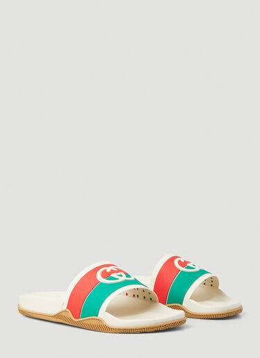Interlocking G Webbing Stripe Slides Gucci Interlocking G Webbing Stripe Slides Cream guc0147080