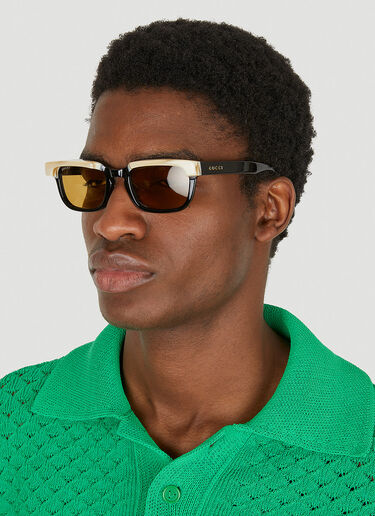 Contrast Trims Rectangular Sunglasses Gucci Contrast Trims Rectangular Sunglasses Black guc0148007