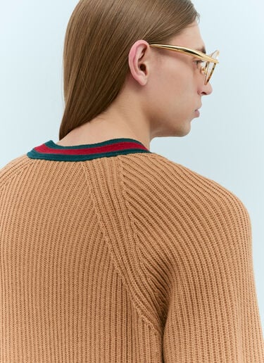 Gucci Wool Knit Web Cardigan Beige guc0155022
