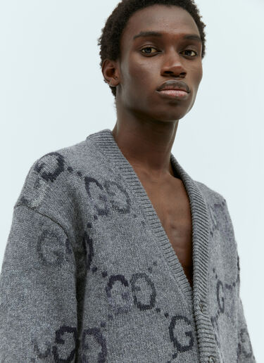 GG Intarsia Wool-Blend Cardigan Gucci GG Intarsia Wool-Blend Cardigan Grey guc0155027