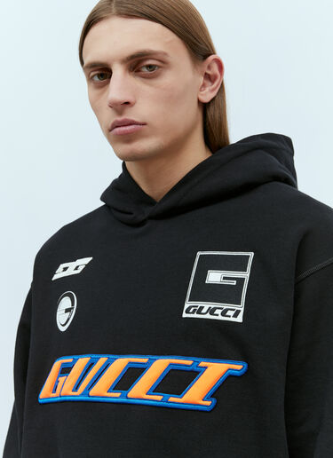 Logo Applique Hooded Sweatshirt Gucci Logo Applique Hooded Sweatshirt Black guc0155051