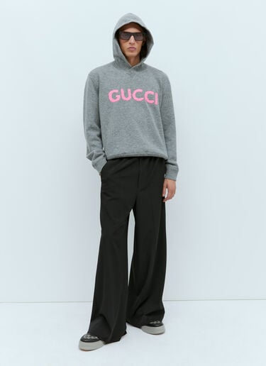 Logo Embroidery Wool Hooded Sweatshirt Gucci Logo Embroidery Wool Hooded Sweatshirt Grey guc0155065