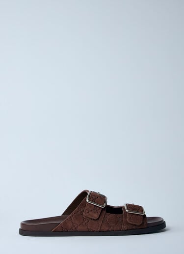 Logo Embossed Leather Slides Gucci Logo Embossed Leather Slides Brown guc0159063