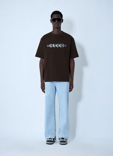 Gucci Logo Motif T-Shirt Brown guc0161020