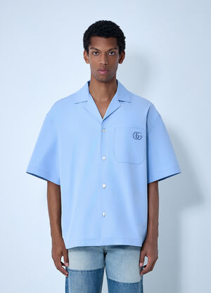 Gucci Logo Embroidery Camp Collar Shirt Light Blue guc0161033