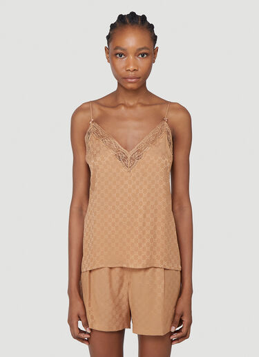 Logo-Motif Silk Top Gucci Logo-Motif Silk Top Beige guc0241022