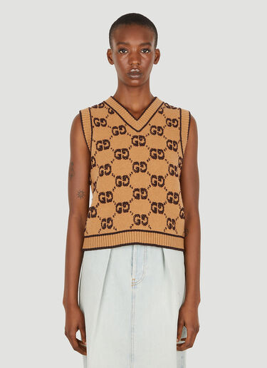 GG Jacquard Sleeveless Sweater Gucci GG Jacquard Sleeveless Sweater Camel guc0251065