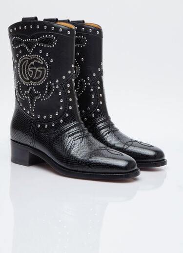 Double G Studded Leather Boots Gucci Double G Studded Leather Boots Black guc0253092