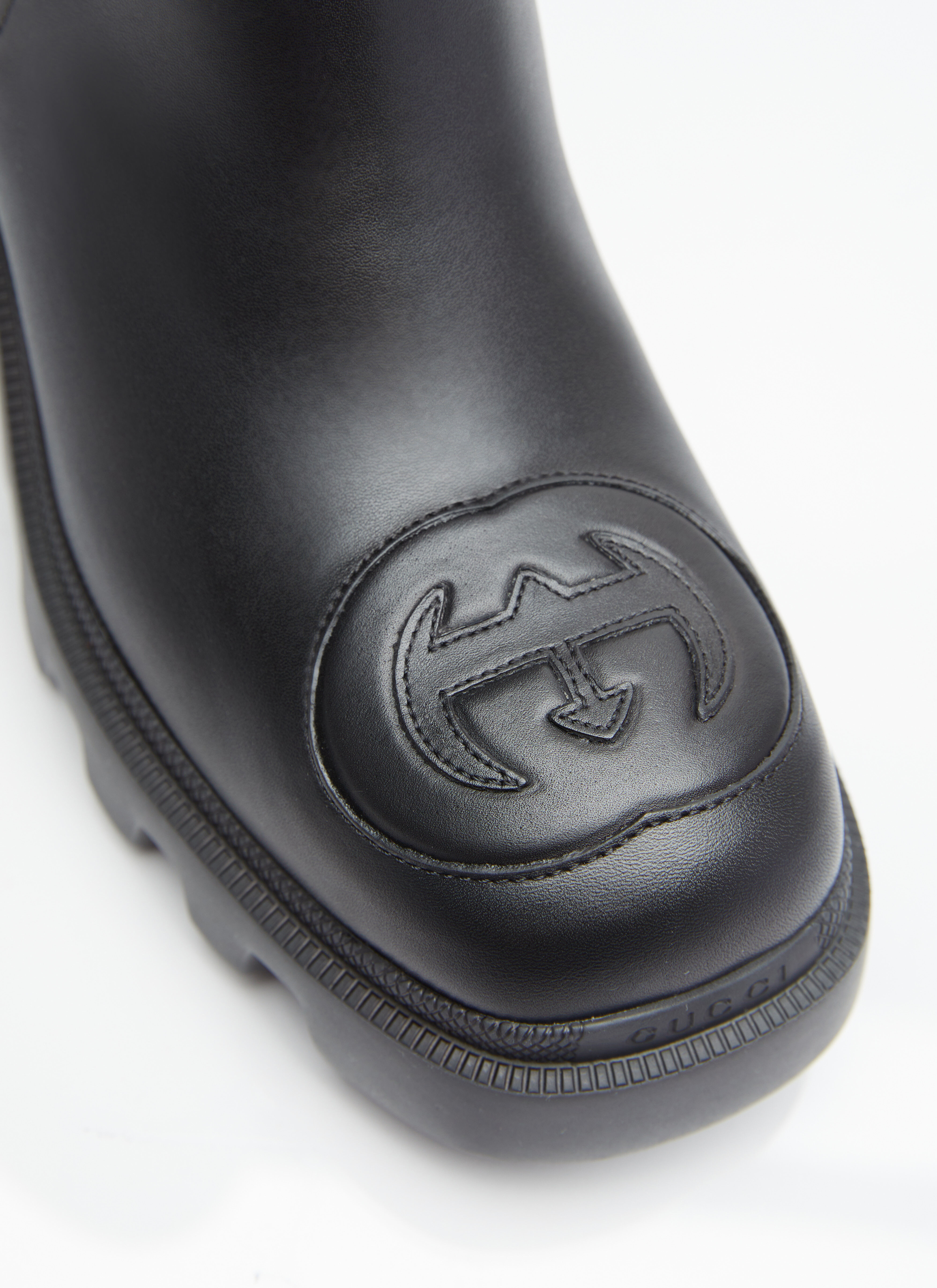 ブーツその他 GUCCI SIGNORINA BLACK LEATHER BOOT Gucci Boots Size 9 UK: Black Leather with Red GG Detail