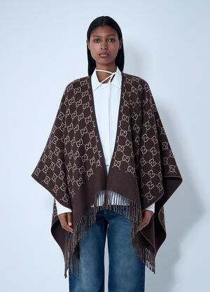 Gucci GG Wool Jacquard Cape Brown guc0261042