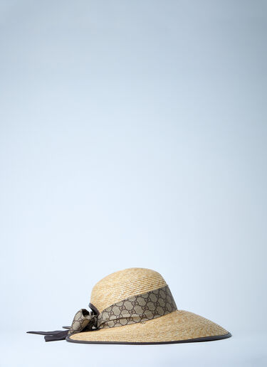 Gucci Straw Wide Brim Hat With GG Bow Beige guc0261054