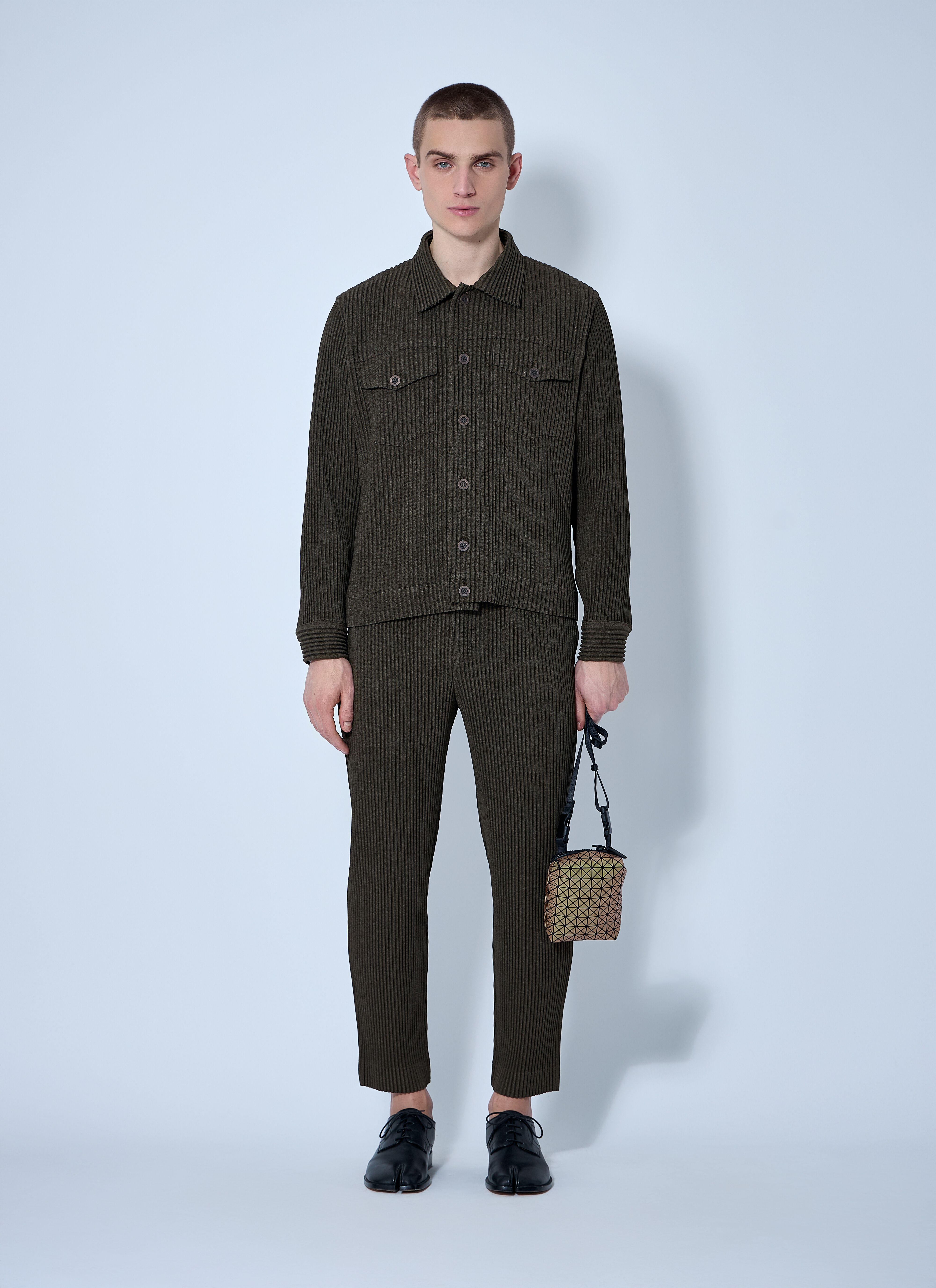 Homme Plissé Issey Miyake Men's' Pleated Jacket in Khaki