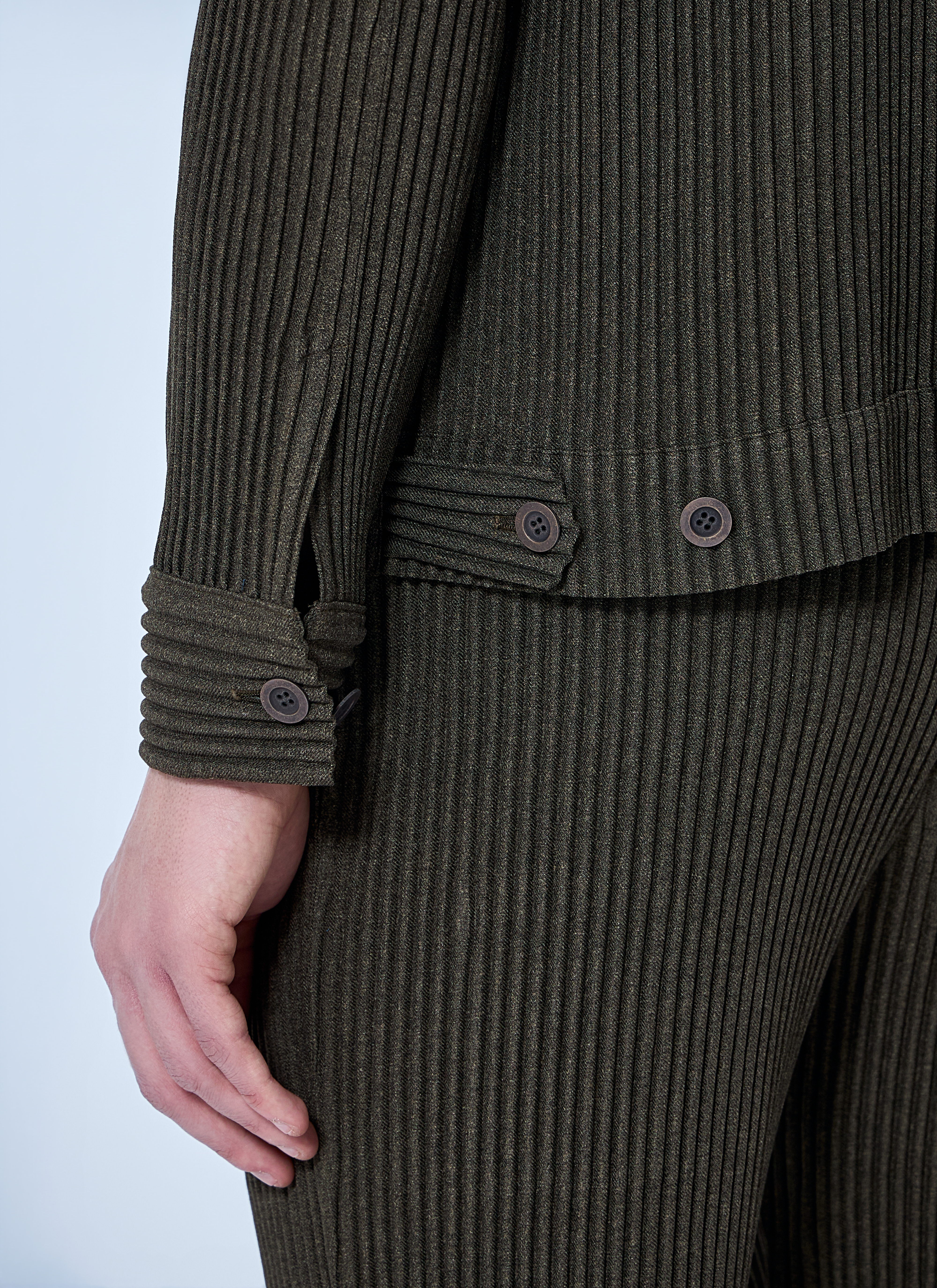 Homme Plissé Issey Miyake Men's' Pleated Jacket in Khaki