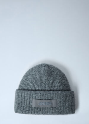 Jacquemus Logo Motif Beanie Hat Dark Grey jac0262027