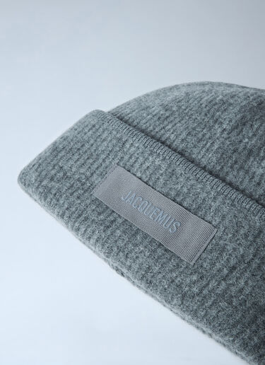 Logo Motif Beanie Hat Jacquemus Logo Motif Beanie Hat Dark Grey jac0262027