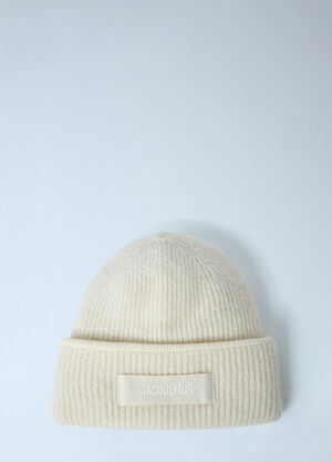 Jacquemus Logo Motif Beanie Hat White jac0362001