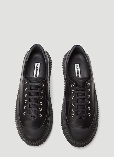 Jil Sander Ribbed-Sole Leather Sneakers Black jil0143020