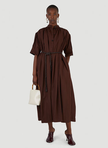 Jil Sander 百褶泡泡袖连衣裙 棕 jil0245018