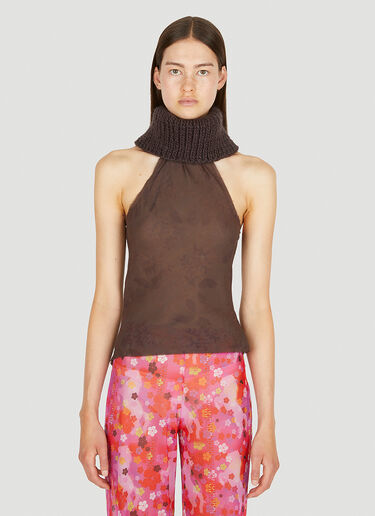 Knit Collar Floral Halter Top LOUISE LYNGH BJERREGAARD Knit Collar Floral Halter Top Brown llb0250004