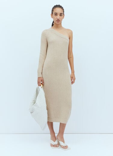 One-Sleeve Rib Maxi Dress Max Mara One-Sleeve Rib Maxi Dress Beige max0254048