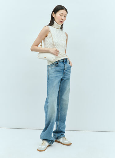 Max Mara 가죽 데이지 바게트 숄더백 화이트 max0255035