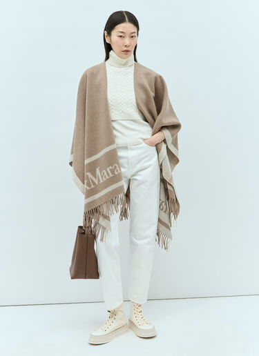 Max Mara 프린지 디테일 울 망토 브라운 max0255036