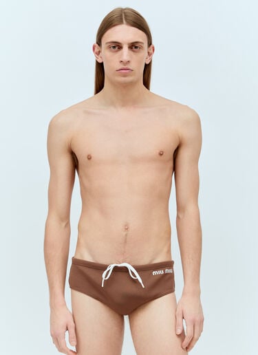 Logo Embroidery Bikini Briefs Miu Miu Logo Embroidery Bikini Briefs Brown miu0156007