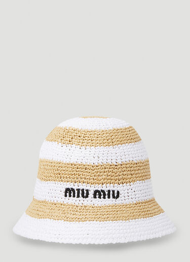 Miu Miu 로고 자수 크로셰 버킷 햇 화이트 miu0252053