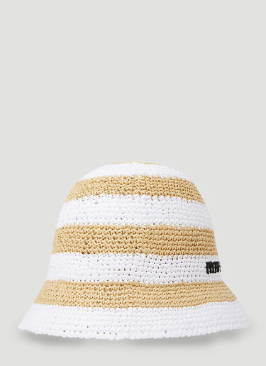 Miu Miu 로고 자수 크로셰 버킷 햇 화이트 miu0252053