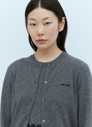 Miu Miu 로고 자수 울 카디건 그레이 miu0254001