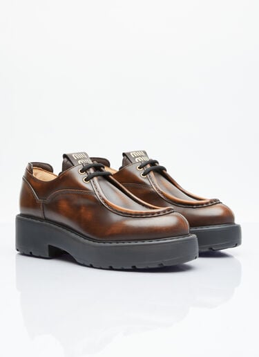 Laced Fumé Leather Shoes Miu Miu Laced Fumé Leather Shoes Brown miu0254034