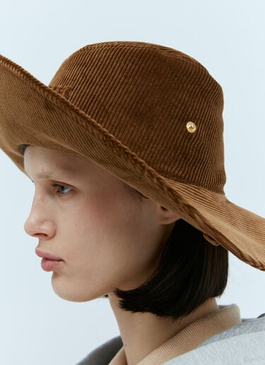 Miu Miu Embossed Logo Corduroy Hat Brown miu0254044