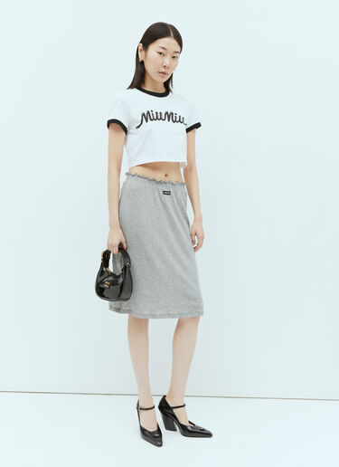 Miu Miu 로고 패치 미디 스커트  그레이 miu0255005